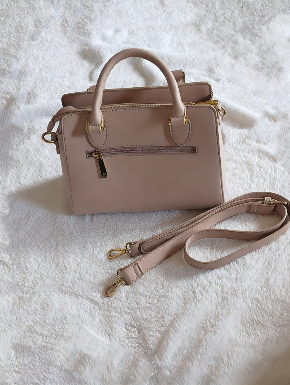Beige Charming Charlie Top Handle Bag w/ Detachable Strap Zip Gold Hardware